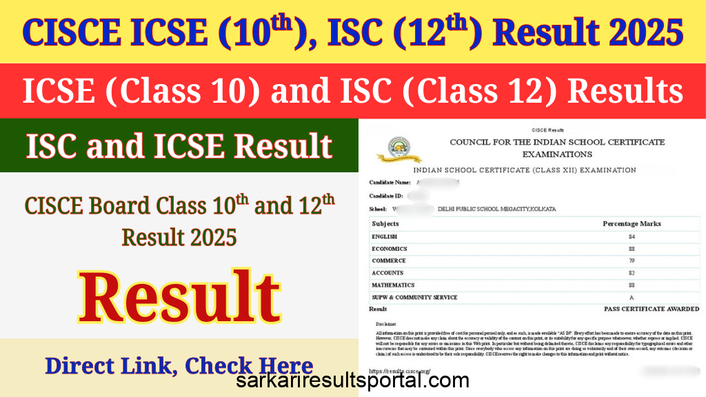 CISCE ICSE Board Class Xth and ISC Board Class XIIth Exam 2025 Result