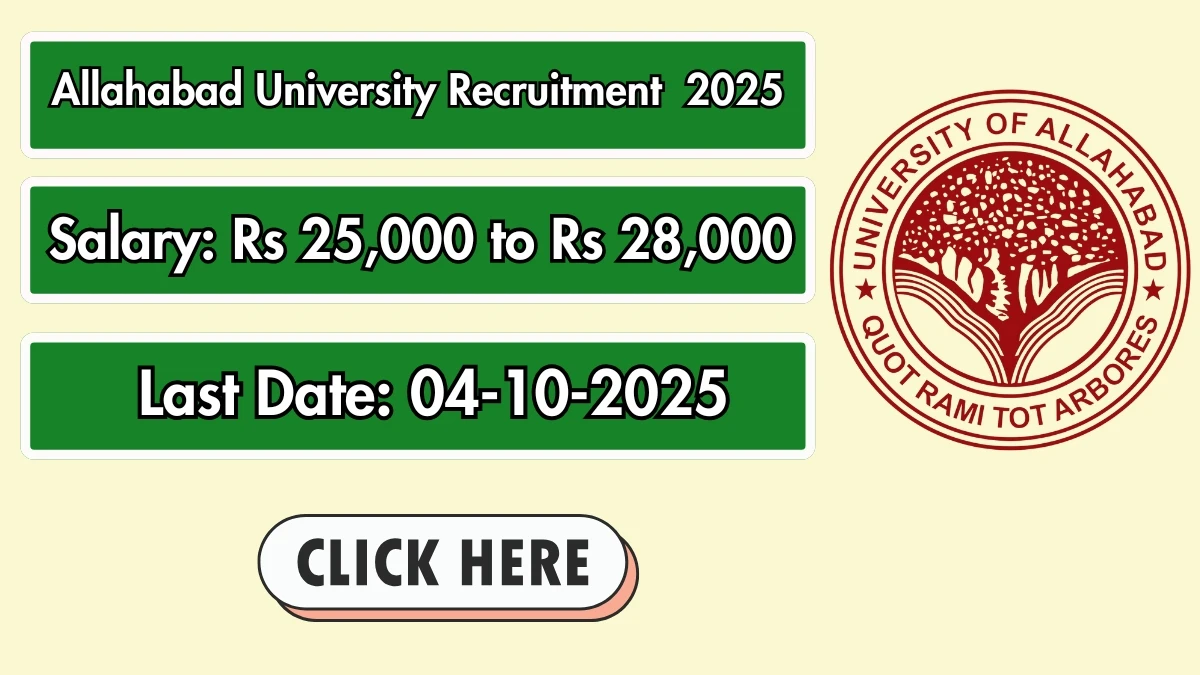 Allahabad University Junior Research Assistant Recruitment 2025 - Apply Offline for 01 Posts by Oct 4