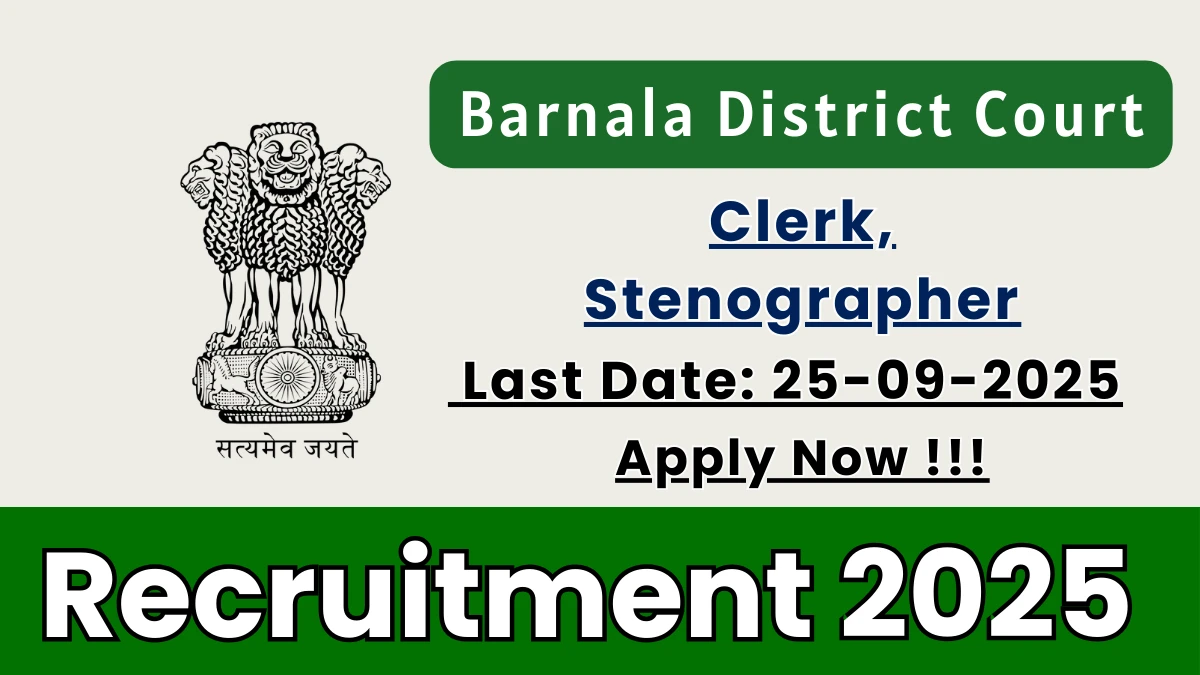 Barnala District Court Recruitment 2025 - Apply Offline for 32 Clerk, Stenographer Grade III Posts by Sep 25 Anganwadi Recruitment Info