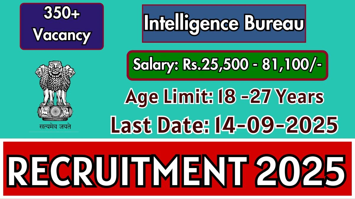 Intelligence Bureau (IB) Junior Intelligence Officer Recruitment 2025 - Apply Online for 394 JIO Posts by Sep 14