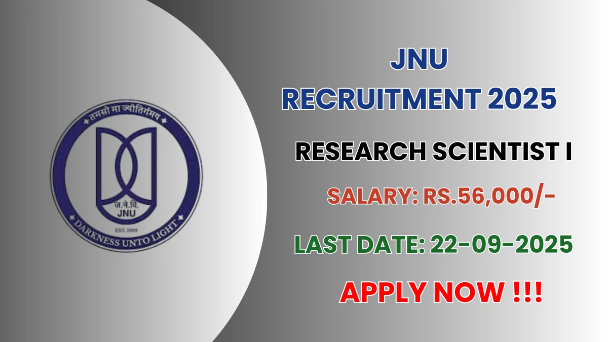 JNU Research Scientist I Recruitment 2025 - Apply Offline for 01 Posts by Sep 22