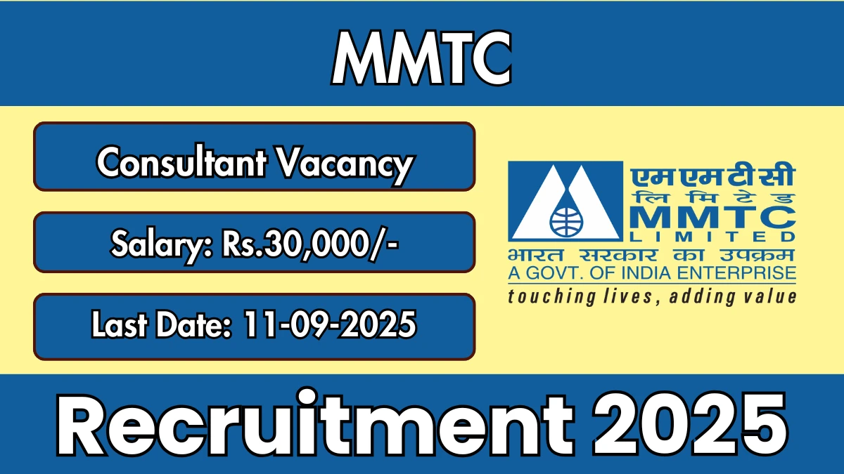 MMTC Consultant Recruitment 2025 - Apply Offline for 01 Posts by Sep 11