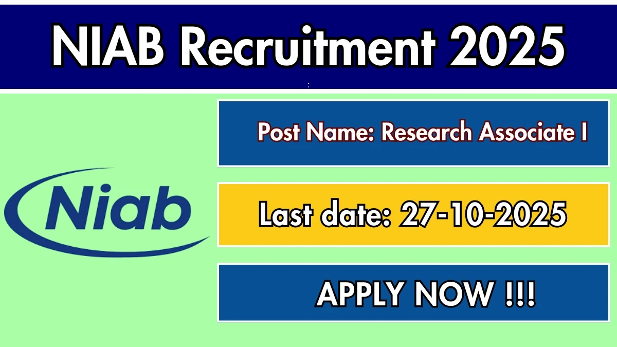 NIAB Research Associate I Recruitment 2025 - Apply Online